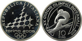 Europäische Münzen und Medaillen, Italien / Italy. XX. Olympische Winterspiele 2006 in Turin - Skiabfahrt. 10 Euro 2005. 22,0 g. 0.925 Silber. 0.65 OZ...