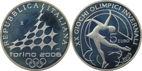 Europäische Münzen und Medaillen, Italien / Italy. XX. Olympische Winterspiele 2006 in Turin - Eiskunstlauf. 5 Euro 2005. 18,0 g. 0.925 Silber. 0.54 O...