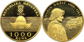 Europäische Münzen und Medaillen, Kroatien / Croatia. 500. Geburtstag von Marin Drzic. 1000 Kuna 2008. 7,04 g. 0.986 Gold. 0.22 OZ. KM 92. Polierte Pl...