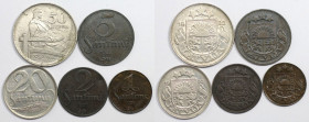 Europäische Münzen und Medaillen, Lettland / Latvia, Lots und Sammlungen. 1 Santims 1928, 2 Santimi 1926, 5 Santimi 1922, 20 Santimu 1922, 50 Santimu ...