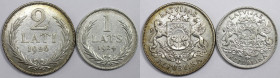 Europäische Münzen und Medaillen, Lettland / Latvia, Lots und Sammlungen. 1 Lats 1924, 2 Lati 1926. Lot von 2 Silbermünzen. Sehr schön-vorzüglich