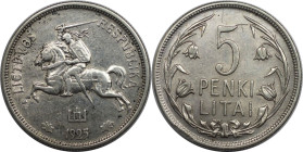 Europäische Münzen und Medaillen, Litauen / Lithuania. 5 Litai 1925. Silber. KM 78. Sehr schön-vorzüglich