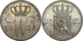 Europäische Münzen und Medaillen, Niederlande / Netherlands. Wilhelm I. (1817-1840). 25 Cents 1825. Silber. KM 48. Vorzüglich+. Patina