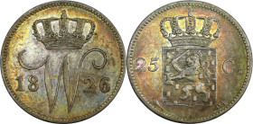 Europäische Münzen und Medaillen, Niederlande / Netherlands. Wilhelm I. (1817-1840). 25 Cents 1826. 4,23 g. 0.569 Silber. 0.077 OZ. KM 48. Fast Stempe...