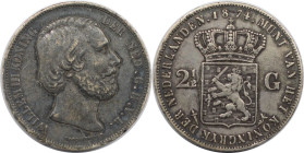 Europäische Münzen und Medaillen, Niederlande / Netherlands. Willem III. (1849-1890). 2 1/2 Gulden 1874. 25,0 g. 0.945 Silber. 0.76 OZ. KM 82. Sehr sc...