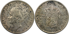 Europäische Münzen und Medaillen, Niederlande / Netherlands. Wilhelmina (1890-1948). 2 1/2 Gulden 1938. 25,0 g. 0.720 Silber. 0.58 OZ. KM 165. Vorzügl...