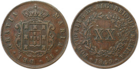 Europäische Münzen und Medaillen, Portugal. Maria II. 20 Reis 1849. Kupfer. KM 482. Sehr schön-vorzüglich