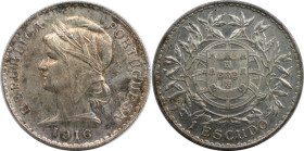 Europäische Münzen und Medaillen, Portugal. 1 Escudo 1916. Silber. KM 564. Vorzüglich. Patina