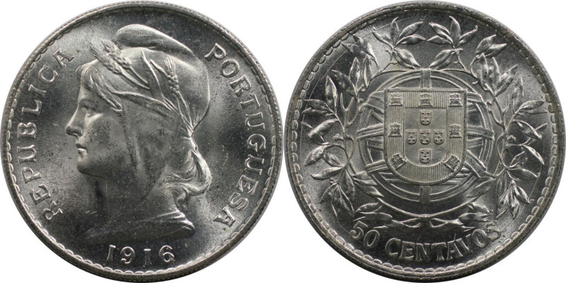 Europäische Münzen und Medaillen, Portugal. 50 Centavos 1916. Silber. KM 561. Fa...