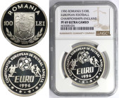 Europäische Münzen und Medaillen, Rumänien / Romania. UEFA-Fußball-Europameisterschaft. 100 Lei 1996. Silber. KM 119. NGC PF 69 Ultra Cameo