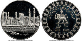 Pahlavi. Muhammad Reza Shah silver Proof "Persepolis" 100 Rials SH 1350 (1971) PR62 Cameo NGC, KM1187.1. Mirrored field below pillared palace. 2500th ...