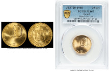 Republic gold "Theodor Herzl" 20 Lirot JE 5720 (1960) MS67 PCGS, Bern mint, KM30. 100th Anniversary - Birth of Dr. Theodor Herzl. HID09801242017 © 202...