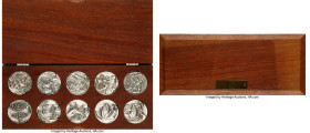 Republic 10-Piece silver "The Ten Commandments" Medal Set UNC, Accompanied by original wooden case. By Chaim Gross. Each Medal is 51mm in diameter and...