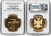 Republic gold Proof Essai "10 Years of Independence" 100 Dollars PR70 Ultra Cameo NGC, cf. KM-E3 (there in palladium). Lions. A very scarce Essai piec...