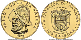 Republic gold 100 Balboas 1975-FM MS69 Deep Prooflike NGC, Franklin Mint, KM41. 500th Anniversary - Birth of (Vasco Nunez de) Balboa. HID09801242017 ©...