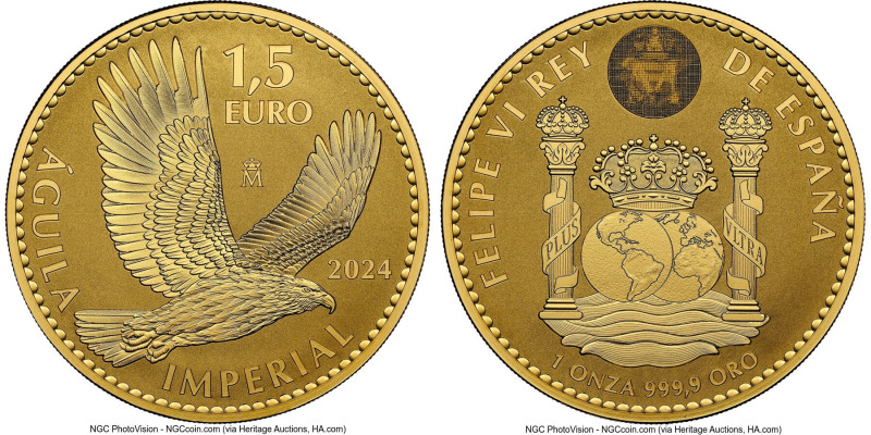 Phillip VI gold Reverse Proof "Imperial Eagle - Spanish Doubloon" 1-1/2 Euro (1 ...