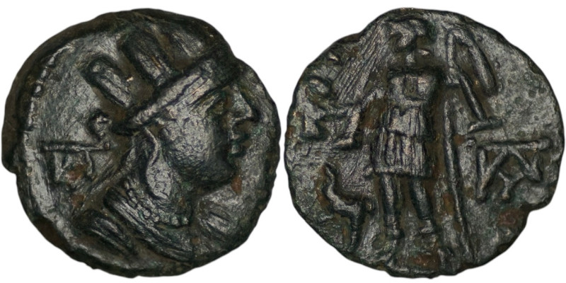 Parthian Empire. Anonymous city issue. Æ (2.88g/ 16mm). Tech head right, monogra...