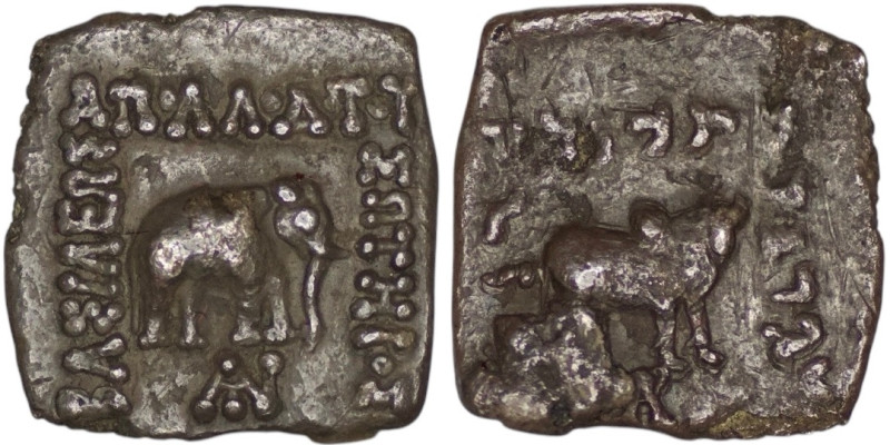 Indo-Greek. Apollodotus I Soter (ca. 180-160 BC). AR Square Drachm (1.63g/ 14mm)...