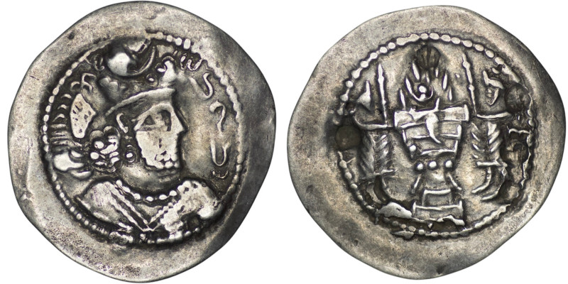 Hephthalites. AR Drachm (4.09g/ 28mm), imitating a drachm of Varhran (Bahram) V ...