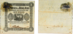 Argentina Federal Republic 1867 1 Peso (La Provincia de Buenos Ayres) Paper XF Damage WPM-S471