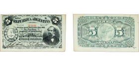 Argentina Federal Republic 1892 - 1896 5 Centavos Paper XF Central bend P 209 Bottero 1003-1011 Bauman CAJ-3