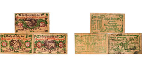 Austria Federal State of Lower Austria 1920 10, 20, 50 Heller Set (Hadersfeld, 3 Lots) Wood UNC