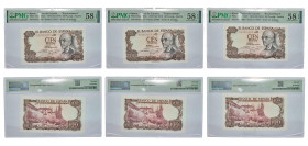 Spain Nationalist Government 1970 100 Pesetas (Trio Number Correlative) Serie 9A Rare Paper PMG Choice About Unc 58 P 152