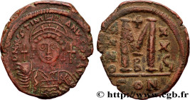 JUSTINIAN I
Type : Follis 
Date : an 28 
Mint name / Town : Constantinople 
Metal : copper 
Diameter : 33  mm
Orientation dies : 12  h.
Weight : 17,29...