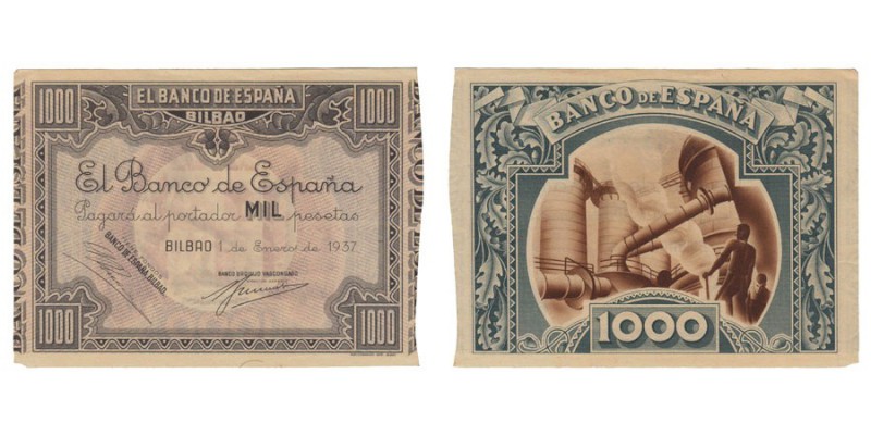 Banco de España · Bilbao. 1000 Pesetas. 1 Enero 1937. Sin numeración. Banco Urqu...