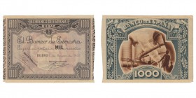 Banco de España · Bilbao. 1000 Pesetas. 1 Enero 1937. Sin numeración. Banco Urquijo Vascongado. Vte. Sin fondo violeta, color más parecido al del 500 ...
