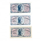 50 Céntimos. Emisión 1937. Lote de 3 billetes. Serie A, B y C. ED.C42/A. SC