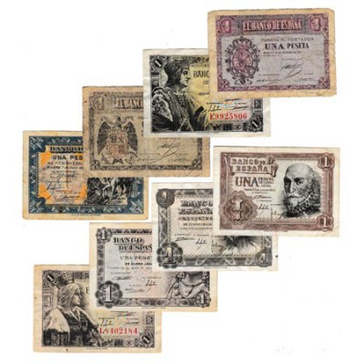 Lote de 8 billetes. Peseta 1937, Febrero 1938, Junio 1940, 1943, 1945, 1948, 195...