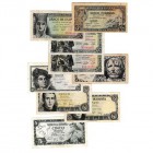 Lote de 9 billetes. 5 Pesetas Septiembre 1940, 1943 (sin serie), 1945 (2), 1947, 1948, 1951 (2), 1954 (escrito a tinta). SC- a BC-