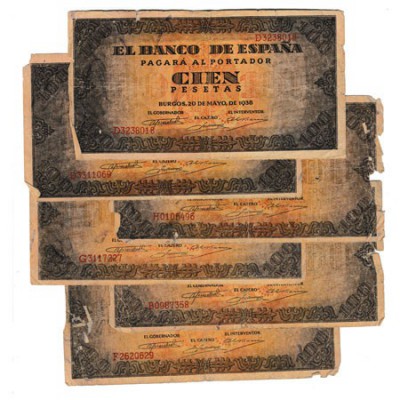 100 Pesetas. Burgos, 20 Mayo 1938. SERIES. Lote de 6 billetes. ED.D33A. Presenta...