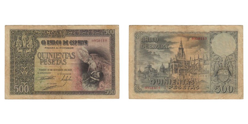 500 Pesetas. 21 Octubre 1940. Sin serie. ED.D45. Escaso. MBC-