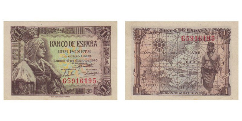 1 Peseta. 15 Junio 1945. Serie G. ED.D49A. SC. SC-