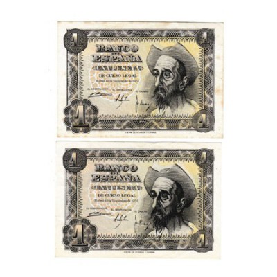 1 Peseta. 19 Noviembre 1951. Lote de 2 billetes. Serie C y K. ED.D62A. SC-. EBC+