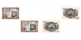 1 Peseta. 22 Julio 1953. Lote de 2 billetes. Serie N y W. Ambos capicúas. ED.D66A. SC/SC-