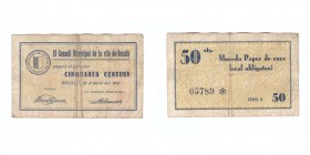50 Céntimos. Besalú (Gerona), C.M. 10 Abril 1937. Serie B. Algo sucio. BC