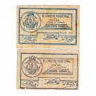 Ciudad Real, C.M. Lote de 2 billetes. 25 y 50 Céntimos. 1937. Serie D y A. Ligera rotura en el de 50 Céntimos. Muy escaso. MBC- a BC+