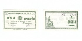 1 Peseta. Pulpí (Almería), C.M. 25 Agosto 1937. SC