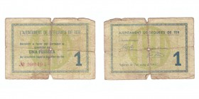1 Peseta. Seguries de Ter (Gerona), Ay. Mayo 1937. Con sello en seco. Roturas, si no BC-. Escaso