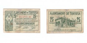 25 Céntimos. Tortosa (Tarragona), Ay. 9 Noviembre 1937. MBC-