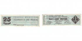 25 Céntimos. Vilafranca del Penedés (Barcelona), C.M. 1 Abril 1937. EBC