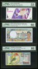 Lot Of Three Examples From Aruba, Tahiti And Suriname. Aruba Centrale Bank 5 Florin 1990 Pick 6 PMG About Uncirculated 53 EPQ. Tahiti Institut d'Emiss...
