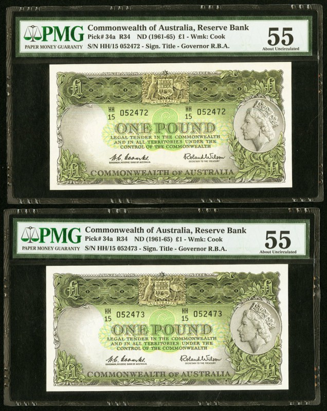 Australia Commonwealth of Australia 1 Pound ND (1961-65) Pick 34a Two Consecutiv...