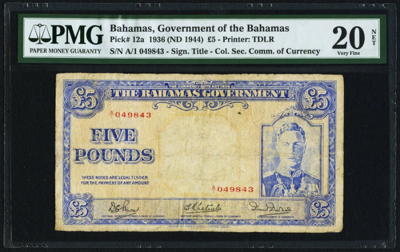 Bahamas Bahamas Government 5 Pounds 1936 (ND 1944) Pick 12a PMG Very Fine 20 Net...