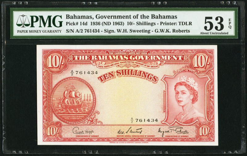 Bahamas Bahamas Government 10 Shillings 1936 (ND 1963) Pick 14d PMG About Uncirc...