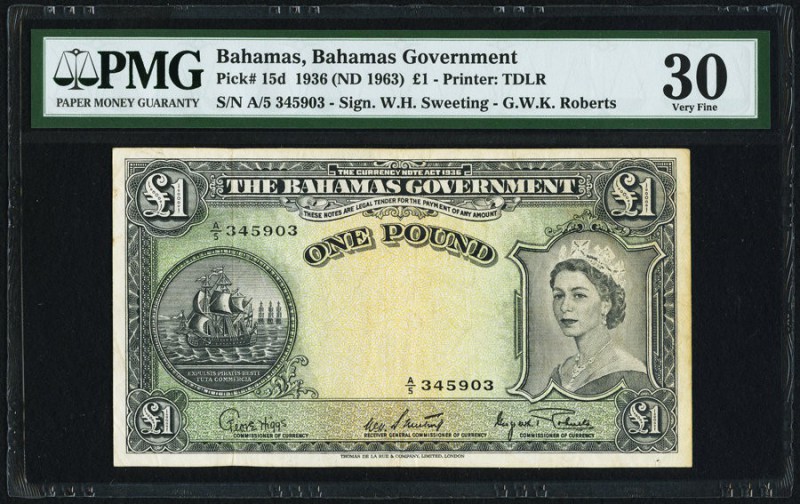 Bahamas Bahamas Government 1 Pound 1936 (ND 1963) Pick 15d PMG Very Fine 30. 

H...