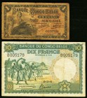 Belgian Congo Banque du Congo Belge 1 Franc 15.10.1914 Pick 3B "Matadi" Series M Fine; 10 Francs 10.12.1941 Pick 14 Prefix B Very Fine. 

HID098012420...